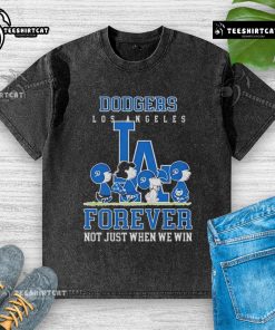 Premium peanuts Charlie Brown Snoopy Los Angeles Dodgers baseball t-shirt, perfect for fans who celebrate baseball year-round.