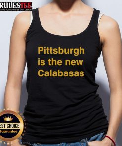 Premium Pittsburgh is the New Calabasas tank top displayed on a model, showcasing trendy urban fashion and style.