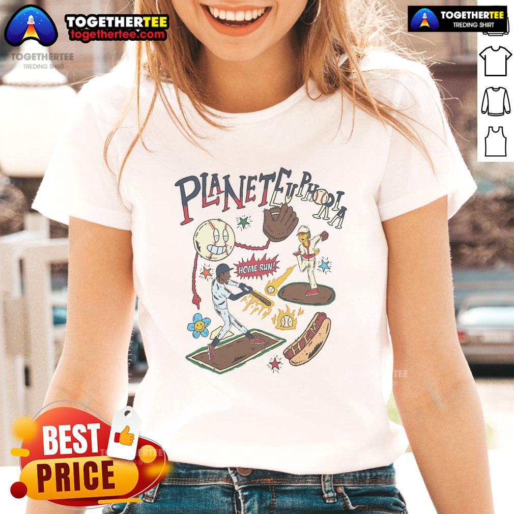 Premium Planet Euphoria Home Run Baseball Ladies Tee Premium Planet Euphoria Home Run Baseball Ladies Tee featuring a stylish design for female baseball enthusiasts.