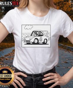 Premium Plymouth classic car cartoon design on a stylish ladies tee, perfect for car enthusiasts and fashion lovers.