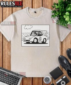 Premium Plymouth classic car cartoon design on a washed T-shirt, perfect for vintage car enthusiasts.