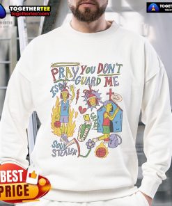 Alt Text: Premium Pray You Don't Guard Me ISO Basketball Sweatshirt displayed on a mannequin in a stylish urban setting.