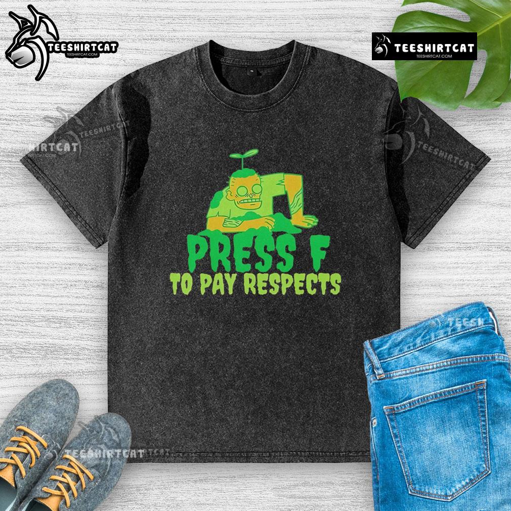Premium Press F To Pay Respects Zombie Gamer Meme Halloween Washed T Shirt Alt Text: Premium Press F to Pay Respects Zombie Gamer Meme Halloween Washed T-Shirt featuring a spooky graphic design.