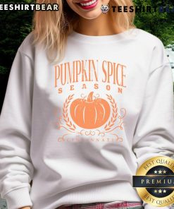 Cozy Premium Pumpkin Spice Season Sweatshirt in warm autumn colors, perfect for fall fashion and seasonal vibes.