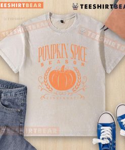 Premium Pumpkin Spice Season washed t-shirt in autumn colors, perfect for cozy fall outfits and seasonal celebrations.