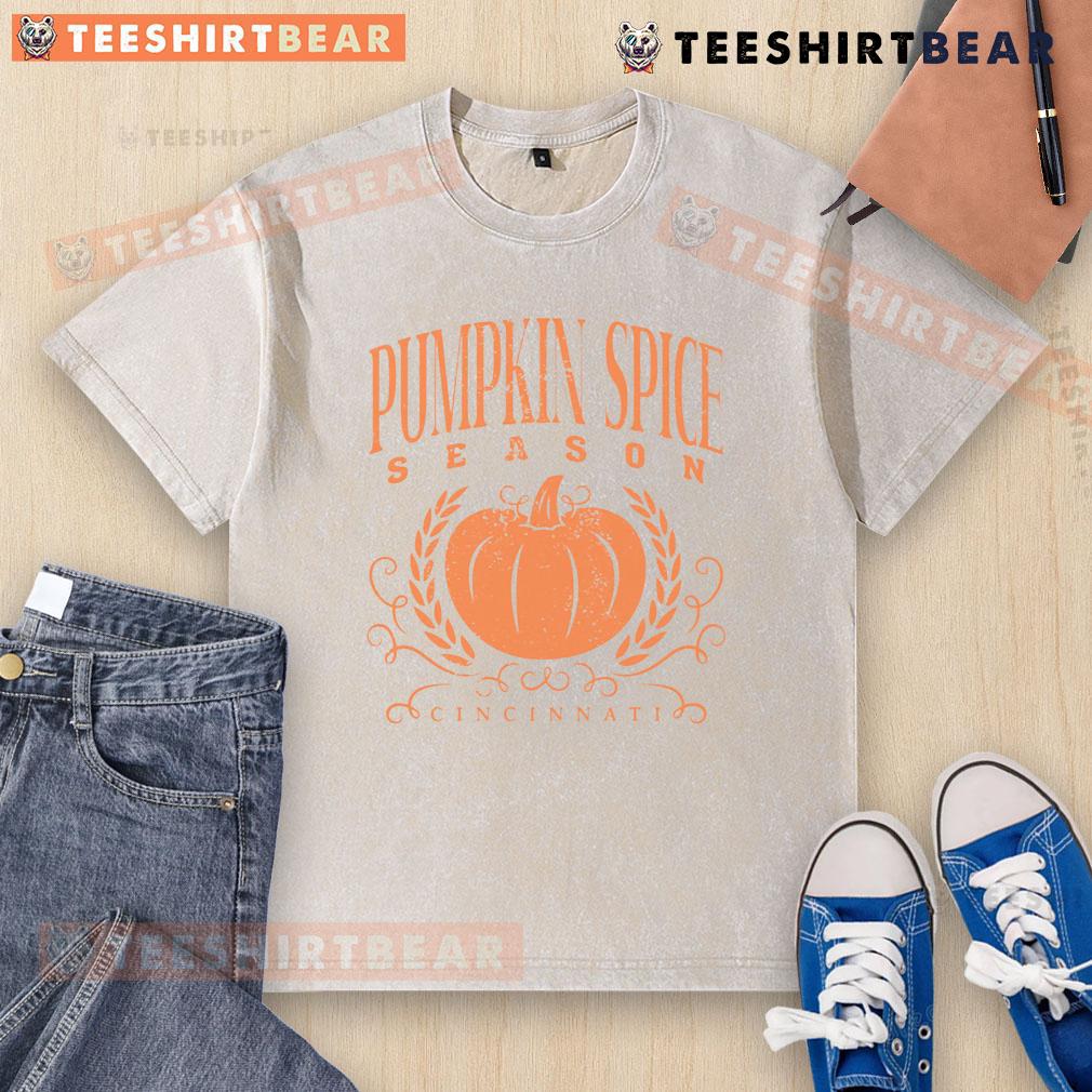 Premium Pumpkin Spice Season Washed T Shirt Premium Pumpkin Spice Season washed t-shirt in autumn colors, perfect for cozy fall outfits and seasonal celebrations.