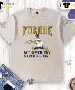 Premium Purdue All American Marching Band washed t-shirt featuring the iconic logo and comfortable fit for fans.