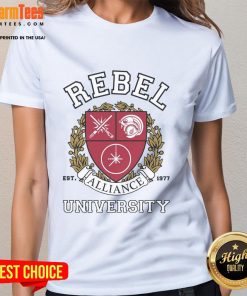 Premium Rebel Alliance University Ladies Tee featuring stylish design for fans of Star Wars and casual wear enthusiasts.