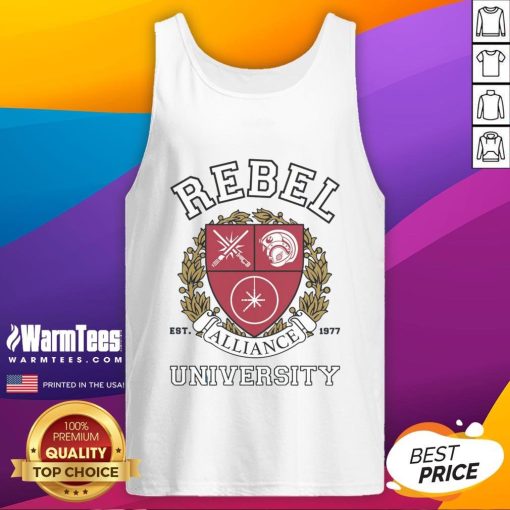 Premium Rebel Alliance University tank top featuring a stylish design for fans of the Star Wars franchise.