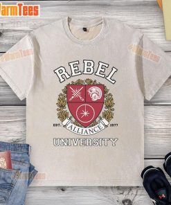 Alt Text: Premium Rebel Alliance University washed t-shirt featuring a vintage design, perfect for fans and casual wear.