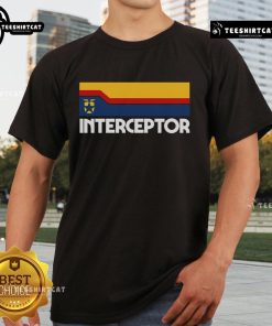 Alt Text: Premium Retro Interceptor Logo T-Shirt featuring a vintage design with bold graphics and vibrant colors.