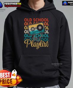 Premium retro old school playlist hoodie featuring a vintage 80s 90s cassette tape design for music lovers.