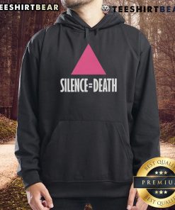 Alt Text: Premium Silence Equal Death Pink Triangle Hoodie featuring a bold graphic design, perfect for stylish LGBTQ+ pride wear.