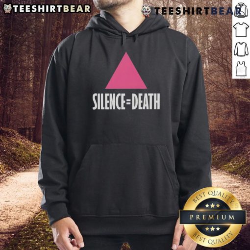 Alt Text: Premium Silence Equal Death Pink Triangle Hoodie featuring a bold graphic design, perfect for stylish LGBTQ+ pride wear.