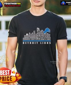 Alt Text: Premium Skyline City Detroit Lions Players Name T-Shirt featuring vibrant team colors and player graphics for fans.