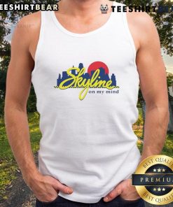 Premium Skyline On My Mind Sunset Tank Top featuring a vibrant sunset design against a city skyline backdrop.