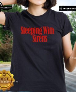 Premium Sleeping With Sirens logo tee for ladies featuring stylish serif text design, perfect for fans of the band.