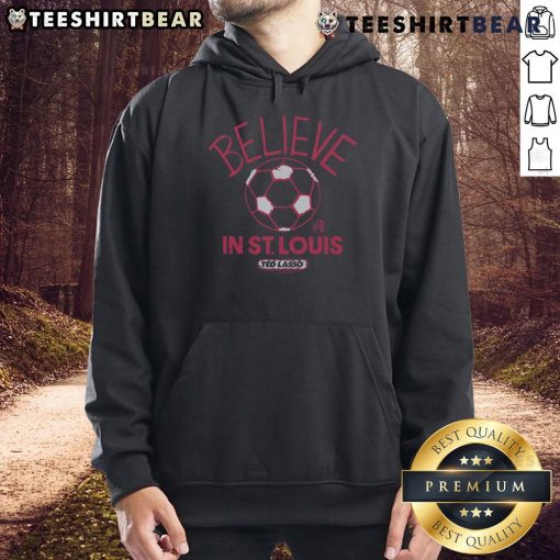 Alt Text: Premium St. Louis CITY SC Homage MLS x Ted Lasso Believe Hoodie in vibrant colors, perfect for soccer fans.