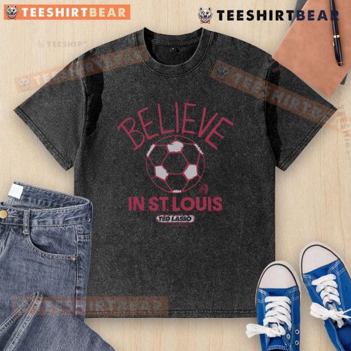 Premium St. Louis CITY SC Homage MLS x Ted Lasso Believe washed t-shirt featuring a stylish design and vibrant colors.