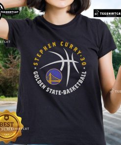 Premium Steph Curry Golden State Warriors player ball ladies tee featuring vibrant graphics and comfortable fit.