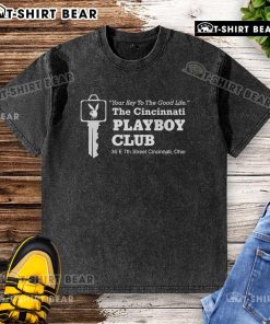 Alt Text: Premium Cincinnati Playboy Club washed t-shirt featuring a vintage design, perfect for casual wear and collectors.