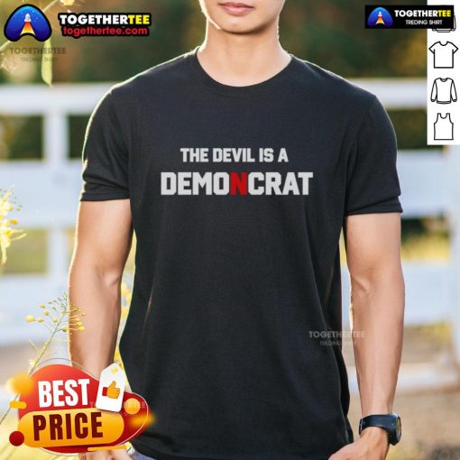 Premium The Devil Is A Democrat Halloween T-Shirt featuring bold graphic design for spooky political humor.