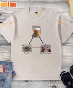 Premium 'The Father, The Son, The Holy Spirit' washed T-shirt featuring a stylish religious design, perfect for casual wear.