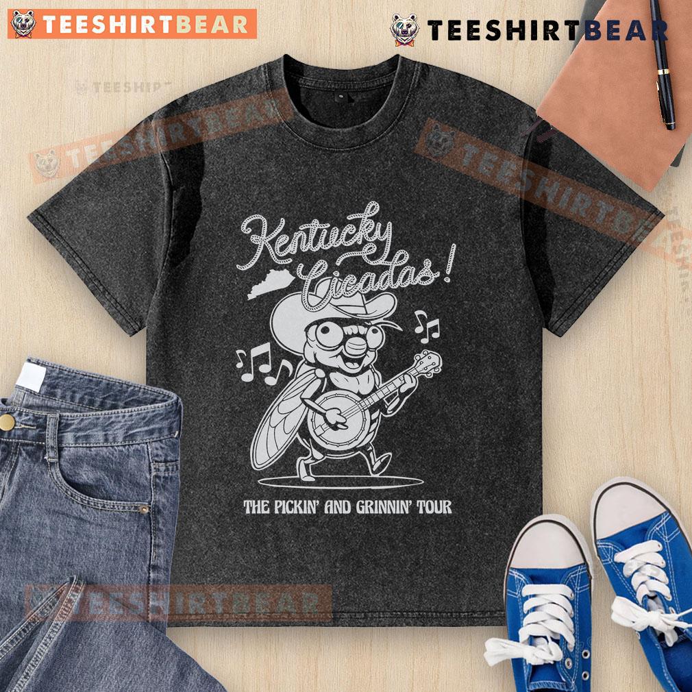 Premium The Kentucky Cicadas Tour Washed T Shirt Alt Text: Premium Kentucky Cicadas Tour washed t-shirt featuring a vintage design, perfect for summer outings and music events.