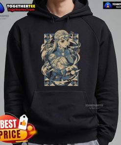 Premium Legend of Zelda hoodie featuring Princess Zelda and Link playing the ocarina in vibrant anime style.