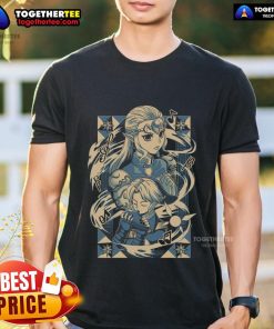 Premium The Legend Of Zelda t-shirt featuring Princess Zelda and Link playing ocarina in vibrant anime style design.
