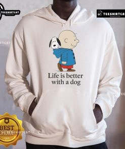 Premium Peanuts 'Life Is Better With A Dog' hoodie featuring playful dog graphics, perfect for pet lovers.
