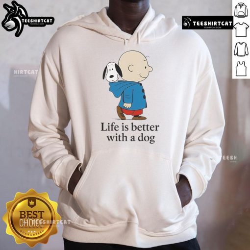 Premium Peanuts 'Life Is Better With A Dog' hoodie featuring playful dog graphics, perfect for pet lovers.