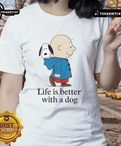 Alt Text: Premium The Peanuts Life Is Better With A Dog Ladies Tee featuring a cute dog graphic and vibrant colors.