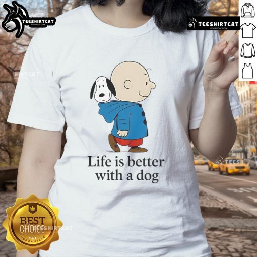 Alt Text: Premium The Peanuts Life Is Better With A Dog Ladies Tee featuring a cute dog graphic and vibrant colors.