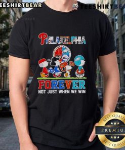Alt Text: Premium The Peanuts Philadelphia Sport Teams Logo T-Shirt showcasing team spirit, Forever Not Just When We Win slogan.