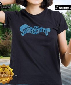 Premium The Surfrajettes Wave Logo Ladies Tee featuring a stylish wave design for surf and beach enthusiasts.