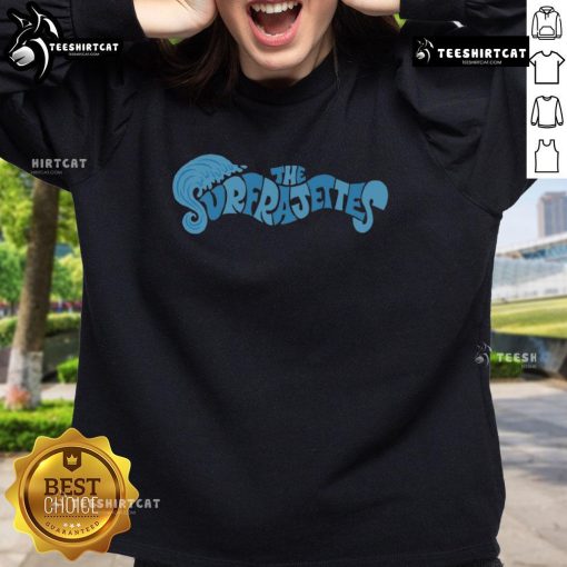 Alt Text: Premium The Surfrajettes Wave Logo Sweatshirt featuring a stylish wave graphic and comfortable fit for casual wear.