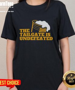 Premium The Tailgate Is Undefeated logo ladies tee featuring a stylish design perfect for game day or casual wear.