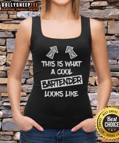 Cool bartender wearing a stylish tank top with 'Premium' design, showcasing trendy bar culture and fashion.