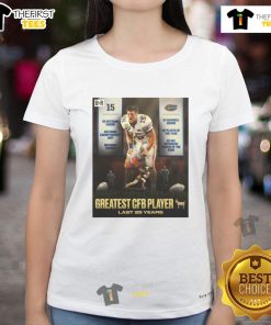 Premium Tim Tebow Greatest CFB Player ladies tee featuring iconic sports design and comfortable fit for fans.