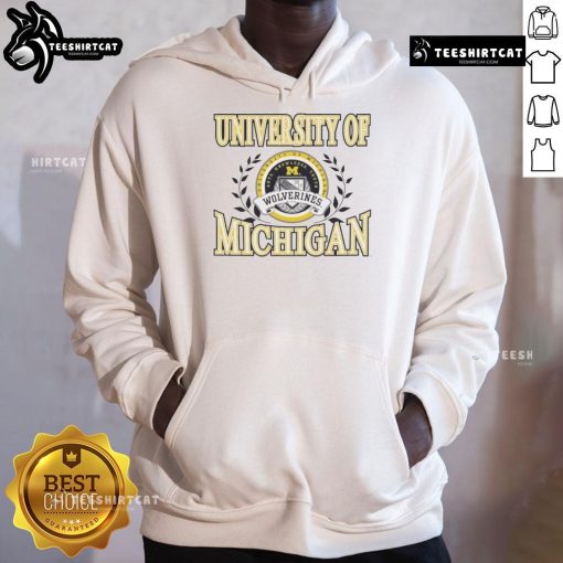 Premium University of Michigan Wolverines laurels logo hoodie in navy blue, perfect for fans and casual wear.