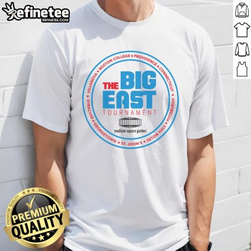 Alt Text: Premium Vintage College Basketball Tournament The Big East T-Shirt featuring classic design and vibrant team colors.