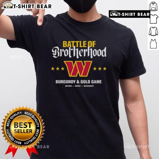 Premium Washington Commanders Battle Of Brotherhood Burgundy And Gold Game T-Shirt featuring vibrant team colors and logo.