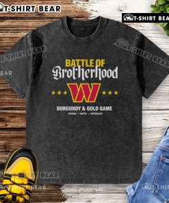 Alt Text: Premium Washington Commanders Battle of Brotherhood burgundy and gold game-washed t-shirt for fans.