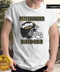 Alt Text: Premium Wdve Pittsburgh Black And Gold T-Shirt featuring bold graphics, perfect for fans of Pittsburgh sports.