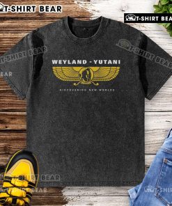 Alt Text: Premium Weyland-Yutani logo on a washed t-shirt, perfect for sci-fi fans and lovers of the Alien franchise.