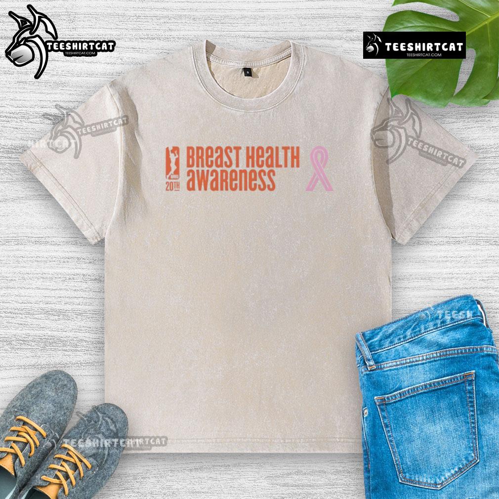 Premium Wnba Breast Health Awareness 20Th Washed T Shirt Alt Text: Premium WNBA Breast Health Awareness 20th Anniversary washed t-shirt showcasing vibrant design and supportive message.
