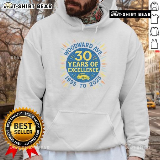 Premium Woodward Ave hoodie celebrating 30 years of excellence, stylish design for casual wear, perfect for 2025.