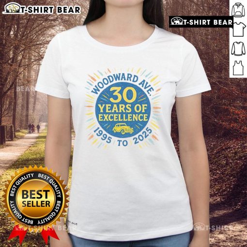 Premium Woodward Ave 30 Years of Excellence 2025 Ladies Tee showcasing stylish design and quality craftsmanship.