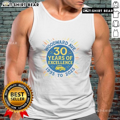 Premium Woodward Ave tank top celebrating 30 years of excellence, stylish design for casual wear in 2025.